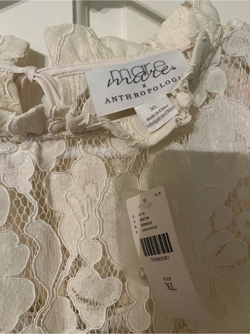 Anthropologie x Mare Mare Cream Floral Lace High-Neck Blouse - Picture 2 of 6